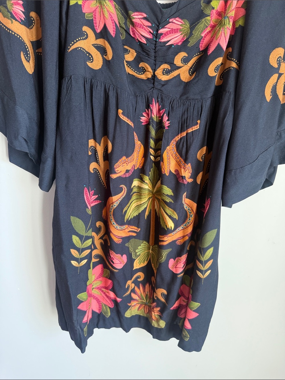 FARM Rio Black Mini Dress with Pink & Orange Tropical Embroidery - Picture 5 of 8
